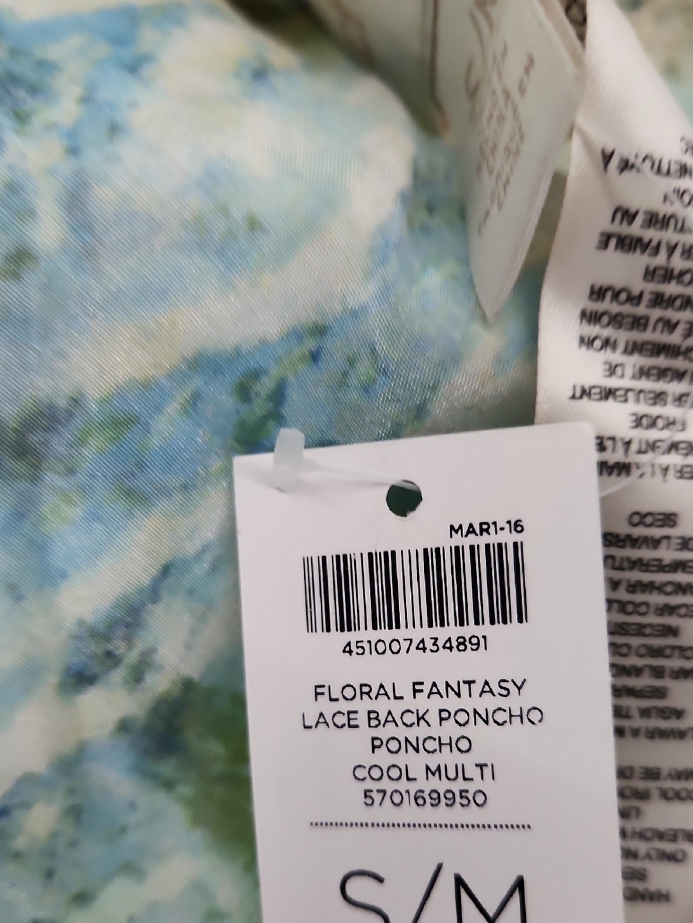 Chico's Sea Foam Green Multi-Color Abstract V-Neck Poncho. - Picture 11 of 12